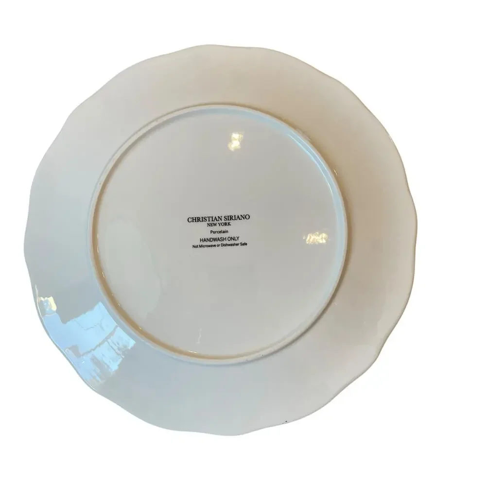 Christian Siriano Porcelain Dinner Plates 10.5in Set of 4 White Gold Trim NEW